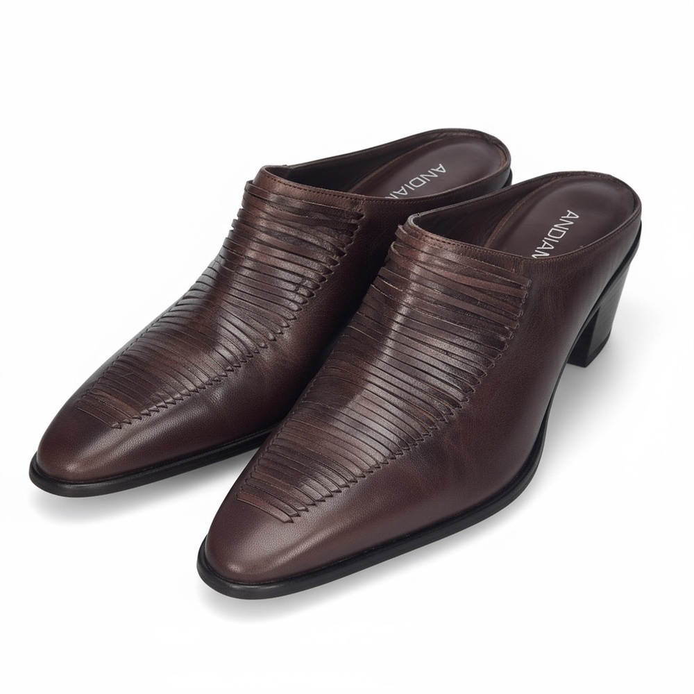 Andiamo Brown Leather Heeled Mules Women’s Size 10 | Slip On Square Toe Shoes